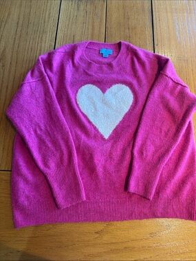 CeCe Hot Pink Heart Crewneck Sweater with Cream Heart